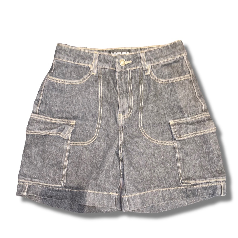 Fashion Nova denim cargo shorts sz 1 S Small oversized dark wide leg